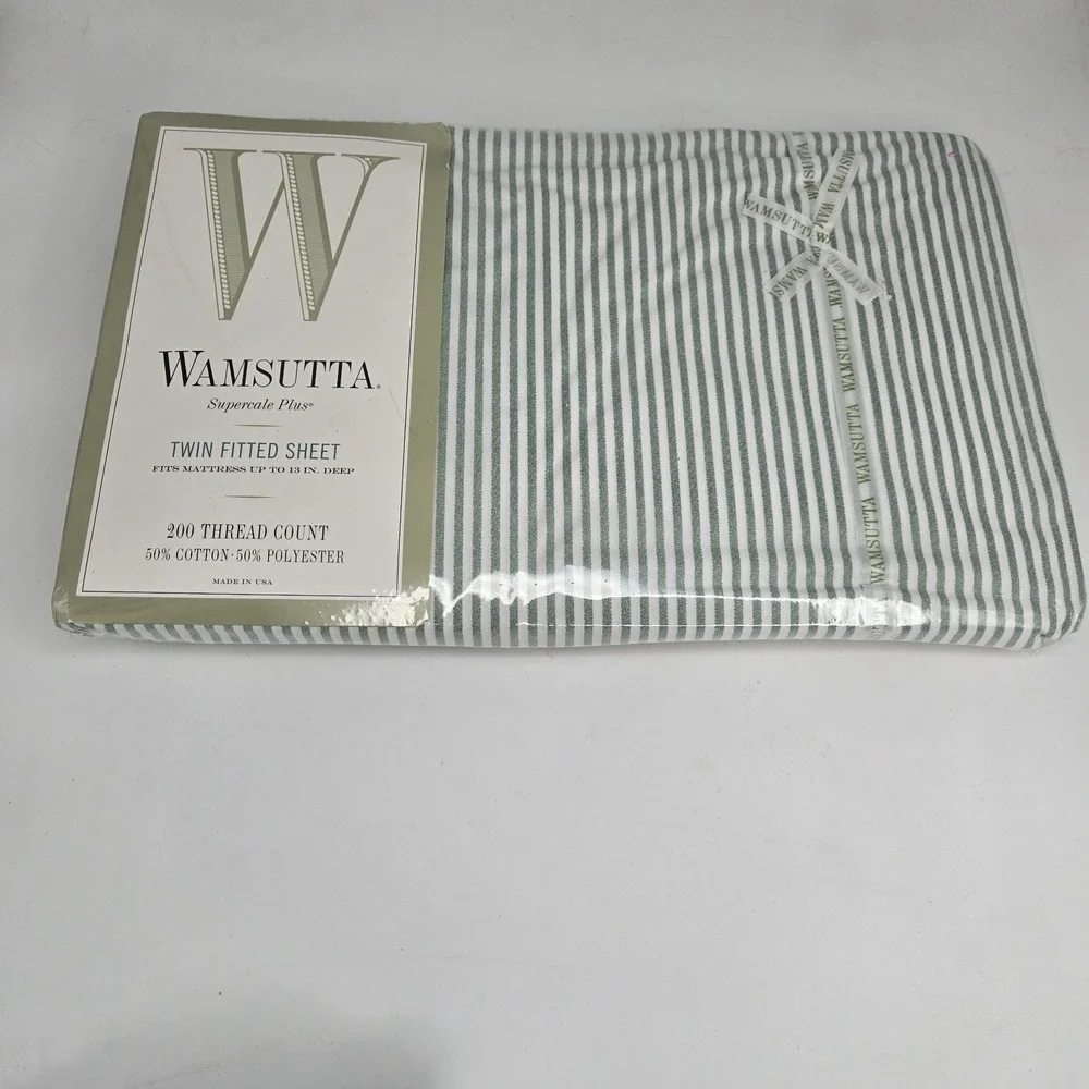 Wamsutta Supercale Plus Green Oxford Stripe Twin Fitted Sheet NEW VINTAGE